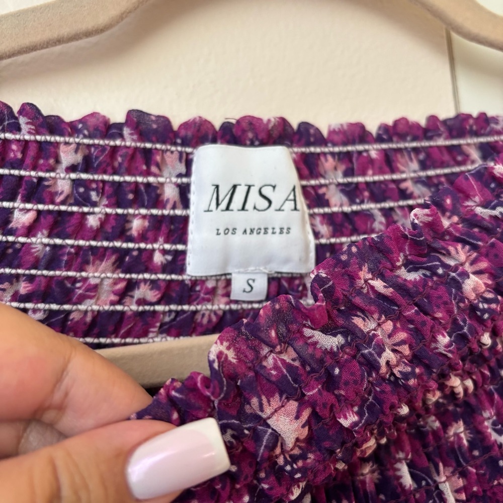 Misa Los Angeles Marisol Purple Floral Off Shoulder Smocked Mini Dress Size S - Picture 5 of 9